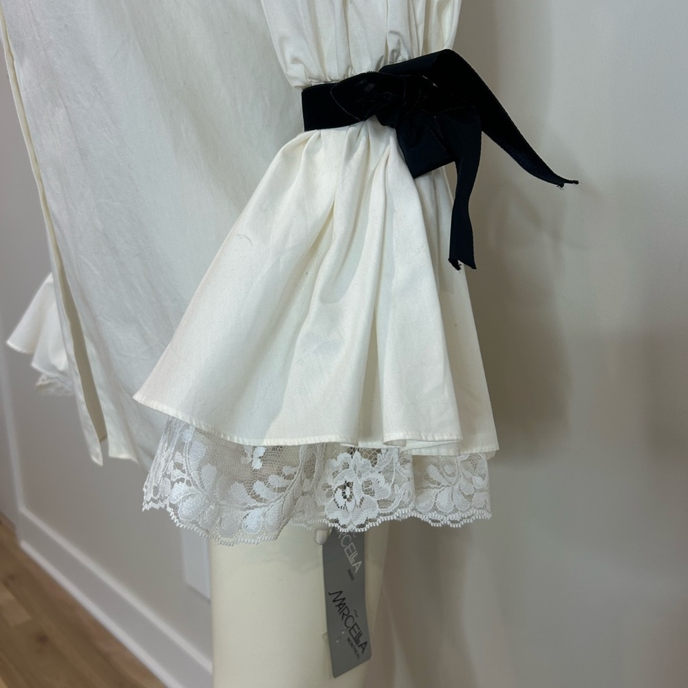 Elegant White Button Down Shirt with Black bow by Marcella NY❤️4 - Picture 4 of 14